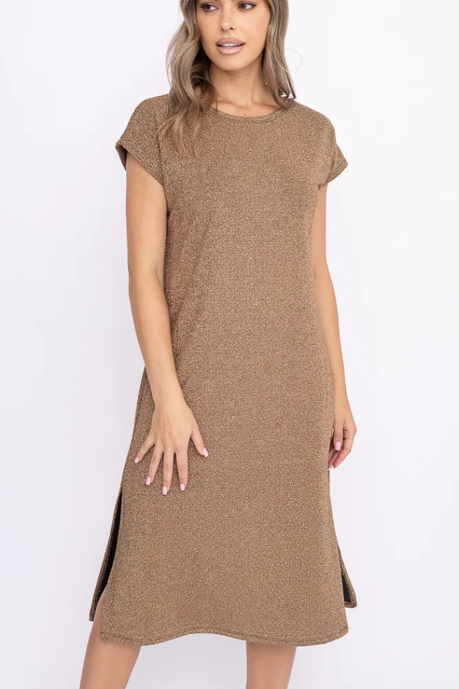 Włoski Złota Sukienka Błyszcząca GEVINI