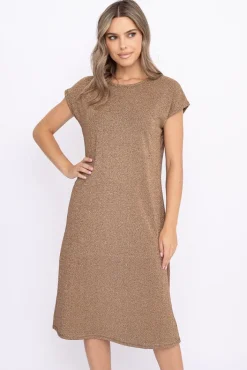 Włoski Złota Sukienka Błyszcząca GEVINI