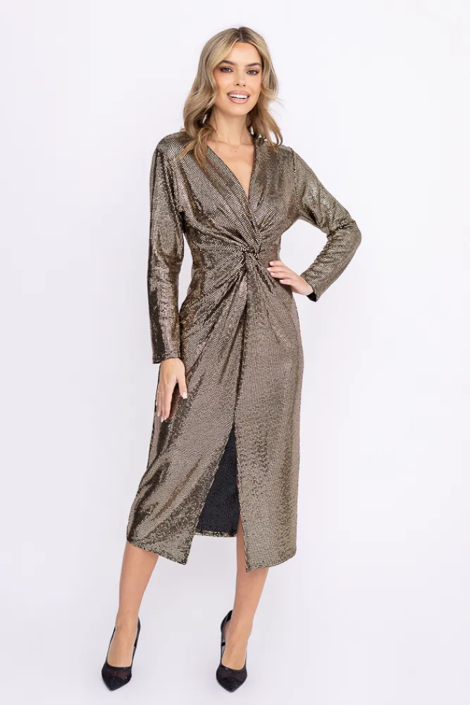 Włoski Złota Sukienka błyszcząca LIVENO