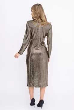 Włoski Złota Sukienka błyszcząca LIVENO