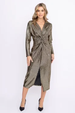 Włoski Złota Sukienka błyszcząca LIVENO